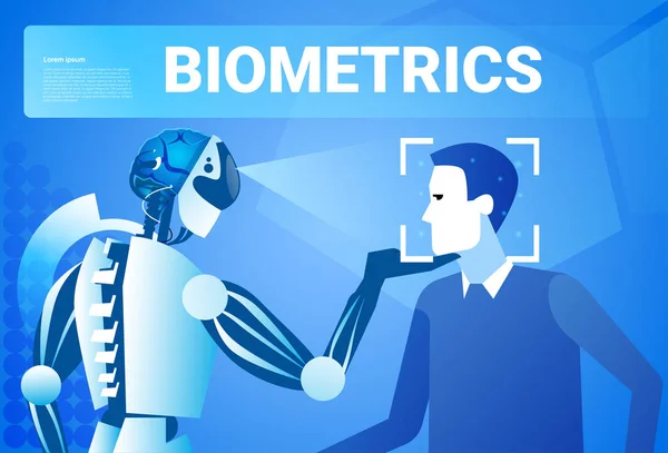 Robot Man gezicht biometrische identificatie Access Control technologie erkenning systeemconcept scannen — Stockvector