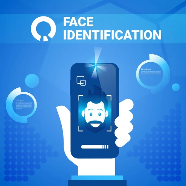 Technologie d'identification de visage de téléphone intelligent de prise de main Scannig Man Access Control System Concept de reconnaissance biométrique — Image vectorielle