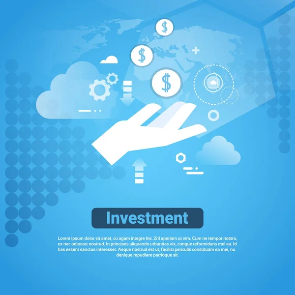 Banner Web Templat Investasi Dengan Salinan Konsep Uang Antariksa Sponsor - Stok Vektor