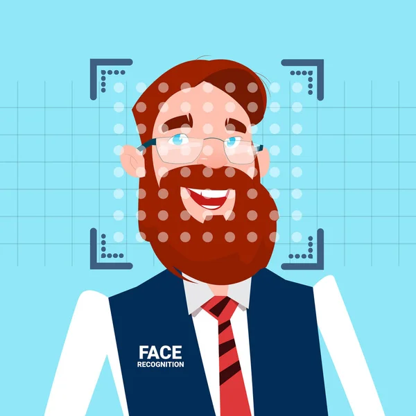 Affärsman ansikte identifiering teknik Scannig Man Access Control System biometriska erkännande koncept — Stock vektor