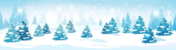 冬季森林景观雪松树水平横幅 — 图库矢量图片