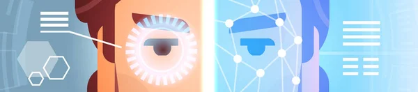 Reconhecimento da varredura do sistema de identificação biométrica da bandeira horizontal da retina masculina do olho do controle de acesso —  Vetores de Stock