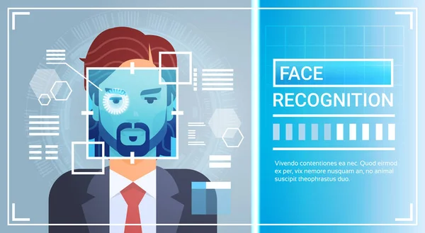 Gezicht erkenning systeem oog netvlies scannen van Man, biometrische identificatie technologie Access Control Concept — Stockvector