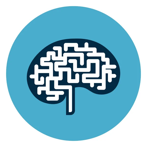 Pulsante Web Icona del cervello isolato su sfondo rotondo blu — Vettoriale Stock