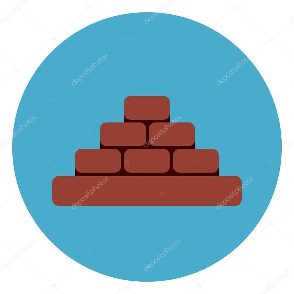 Heap Of Brick Blocks Icon Web Button On Round Blue Background Flat Vector Illustration