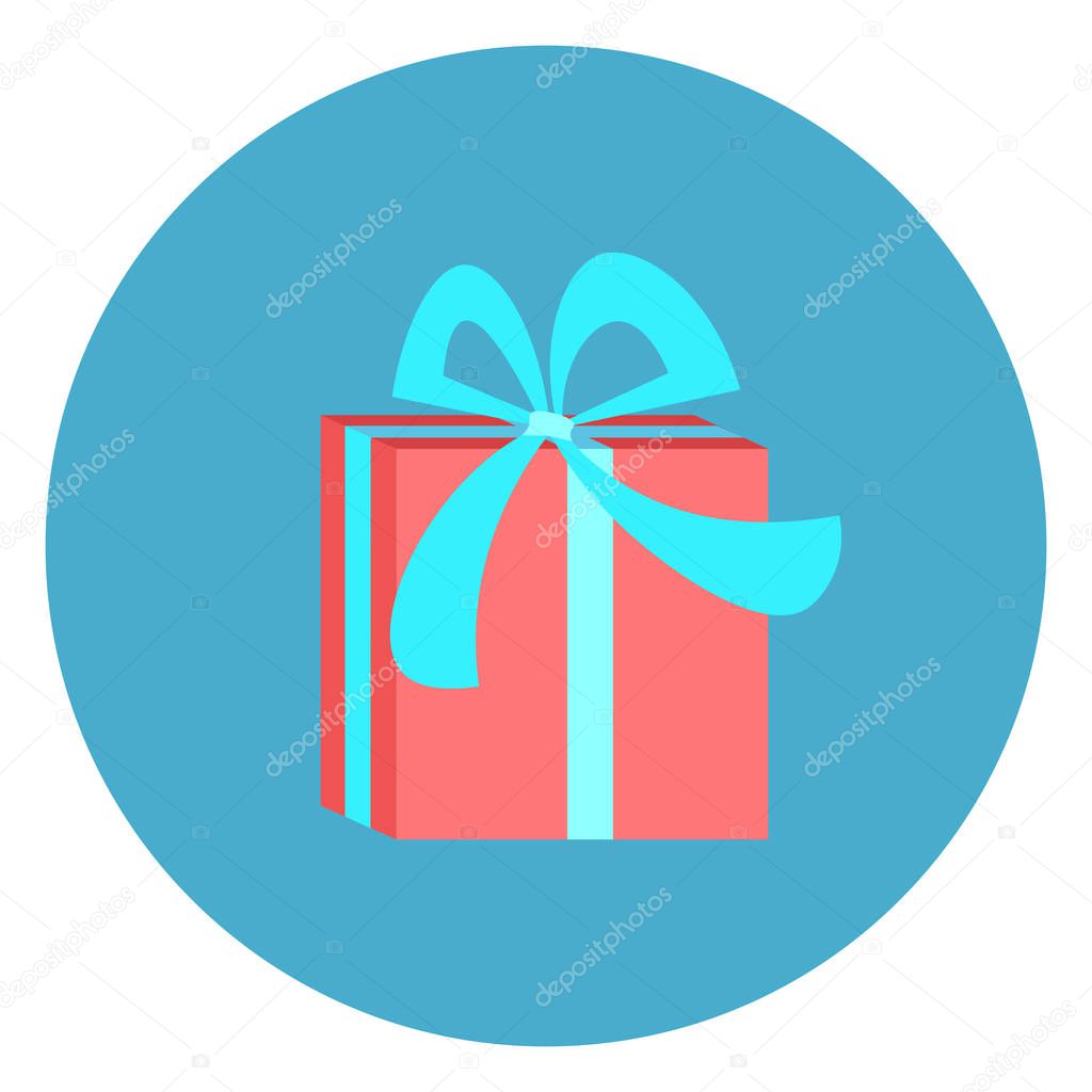 Gift Box Icon Web Button On Round Blue Background