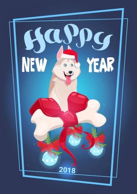 Kış tatil 2018 dekorasyon köpek mutlu yeni yıl tebrik kartı