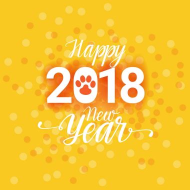 2018 mutlu yeni yıl Poster köpek pençe işareti ile soyut tebrik kartı arka plan