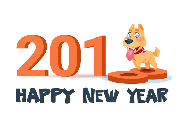 Happy New Year 2018 Poster met schattige hond op witte achtergrond — Stockvector