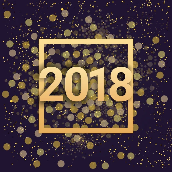 2018 Año Nuevo Signo de oro brillante sobre fondo de cielo nocturno — Vector de stock