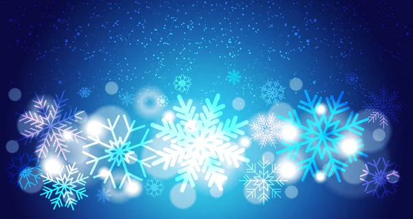 クリスマス背景ボケ明るい雪 Fallking 青、冬の休日の装飾の概念を — ストックベクタ