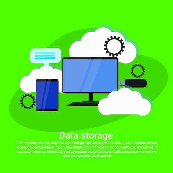 Almacenamiento de datos Cloud Computing Services Banner de plantilla web con espacio de copia — Vector de stock