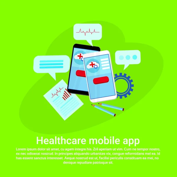 コピー スペースを持つ医療モバイル アプリ Web テンプレート バナー — ストックベクタ