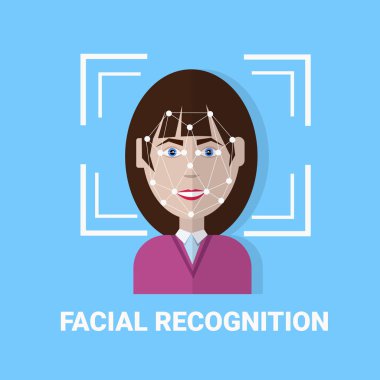 Yüz tanıma Biyometri kadın yüzü simgesini tarama