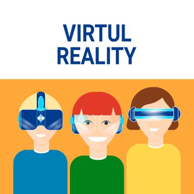 İnsanlar giyen sanal gerçeklik kulaklık Modern Vr teknolojisi kavramı
