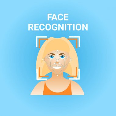 Yüz tanıma Biyometri kadın yüzü simgesini tarama