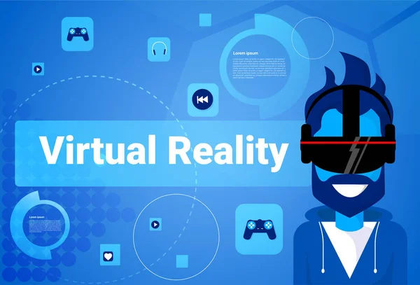 Человек с виртуальной реальностью заглядывает в современную игровую технологию — стоковый вектор