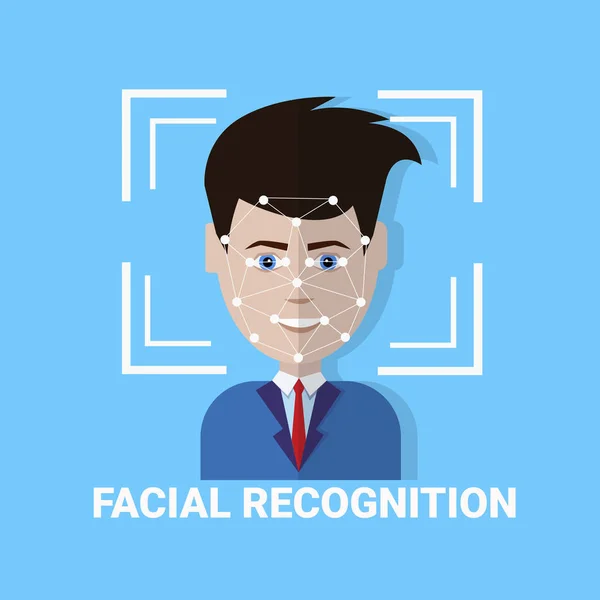 Reconocimiento facial Biometría Escaneo de cara masculina Icono — Vector de stock