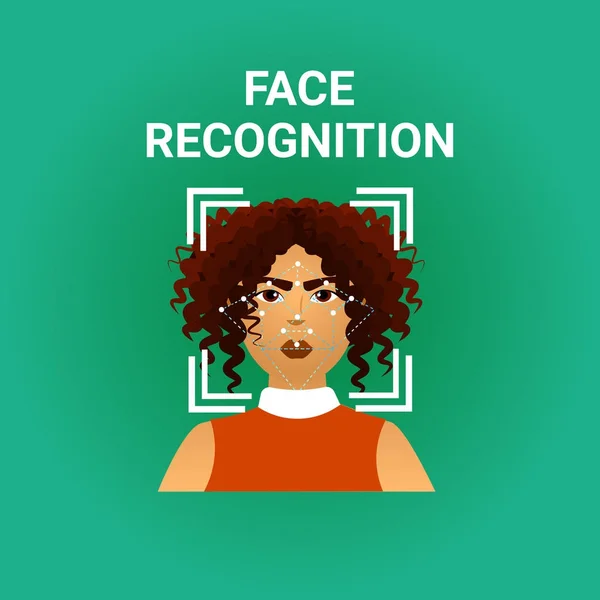 Reconocimiento facial de exploración biométrica del icono femenino Tecnología de identificación moderna — Archivo Imágenes Vectoriales