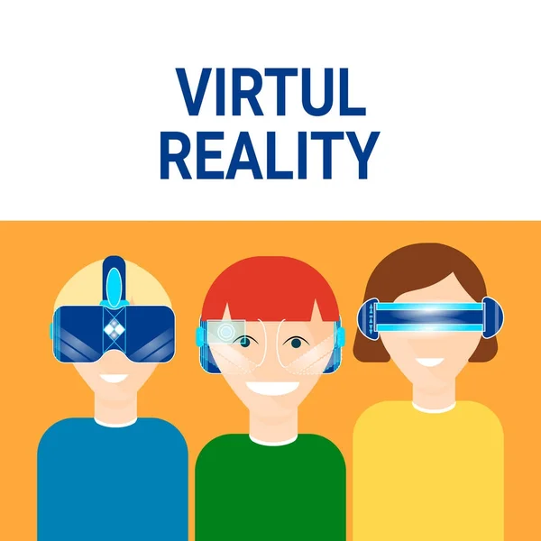 Människor bär Virtual Reality Headset moderna Vr-tekniken koncept — Stock vektor