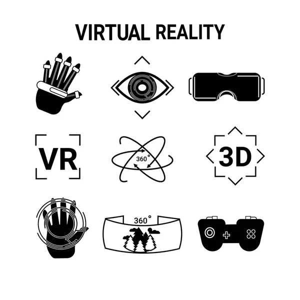 Le icone della realtà virtuale impostano occhiali o occhiali Vr isolati su sfondo bianco Concetto di tecnologia di gioco moderna — Vettoriale Stock