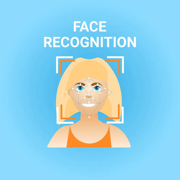 Biometria de reconhecimento facial Digitalização de ícones faciais femininos — Vetor de Stock