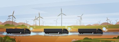 Siyah kargo kamyon sürüş kırsal yolda doğa manzara yatay Banner Römorklar ile grup