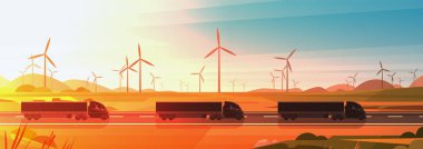 Kırsal doğa günbatımı manzara yatay başlığında sevk yol siyah yarı kamyon römork