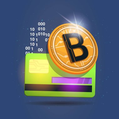 Bitcoin üzerinde kredi kartı simgesi dijital Kripto para Modern Web para kavramı