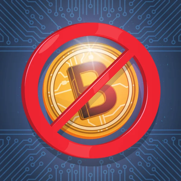 Bitcoin non accettati Segno Digital Crypto Currency Modern Web Money Icon Blue Circuit Background — Vettoriale Stock