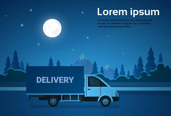 Last lastbil Van på väg på natten med bergen bakgrund transport och leverans koncept — Stock vektor