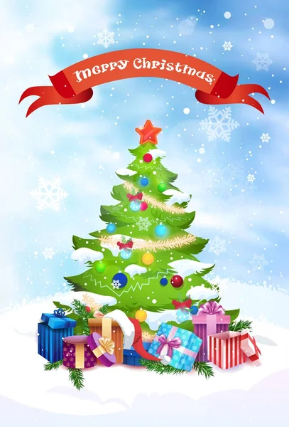 Різдвяна ялинка Свято Вітальна листівка Дизайн прикраси — стоковий вектор