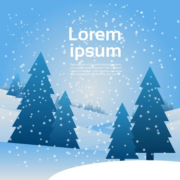 Paisaje de Navidad Nieve cayendo en los pinos Banner de invierno con espacio de copia — Vector de stock