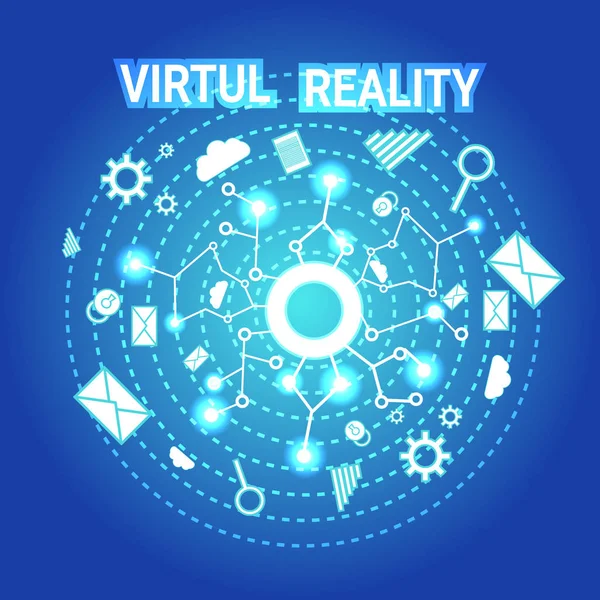 Concepto de simulación de tecnología visual moderna de Banner de realidad virtual — Vector de stock