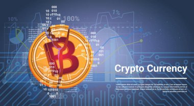 Kripto para birimi kavramı altın Bitcoin dijital Web Modey mavi arka plan ile harita ve grafikler ve metin için yer