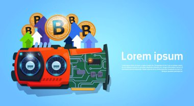 Altın Bitcoins mikro çip dijital para Modern Web para metin için yer ile mavi arka plan üzerinde