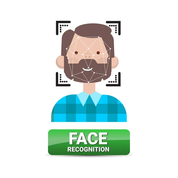 Bouton de reconnaissance faciale Identification biométrique sur le concept de technologie de contrôle d'accès au visage masculin — Image vectorielle