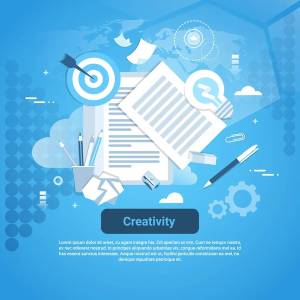 Δημιουργικότητα ιδέα ανάπτυξης έννοια Web Banner με αντίγραφο χώρου — Διανυσματικό Αρχείο