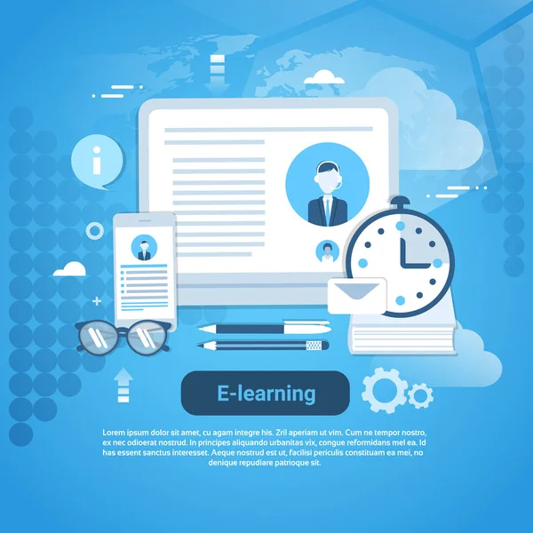 E-learning Educación Concepto en línea Web Banner con espacio de copia — Vector de stock