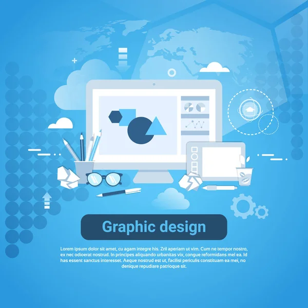 Banner de modelo de desenvolvimento web de design gráfico com espaço de cópia —  Vetores de Stock