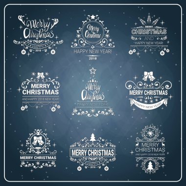 Yaratıcı Noel ve yeni yıl 2018 simgesi kara tahta arka plan tatil logoları koleksiyonu ayarla