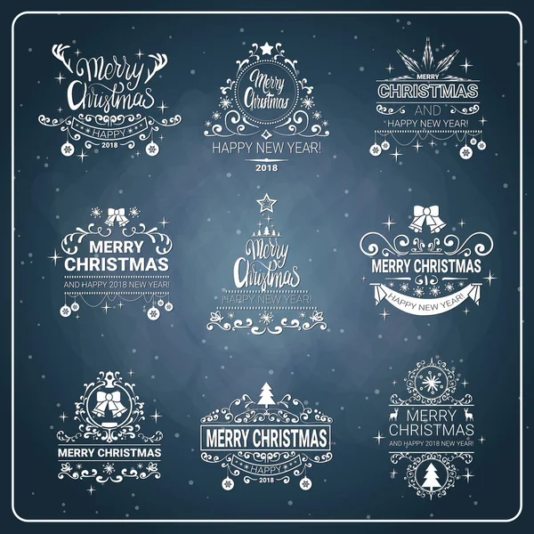 Set de Navidad Creativa y Año Nuevo 2018 icono en pizarra fondo Holiday Logos Collection — Vector de stock