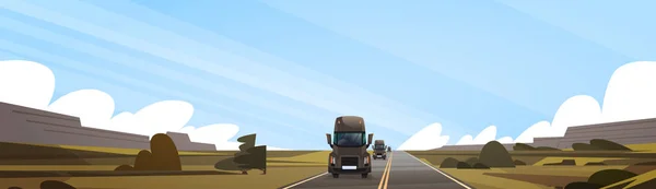 Stora Semi Truck Trailer körning på läge på landet Road över natur landskap horisontell banderoll — Stock vektor