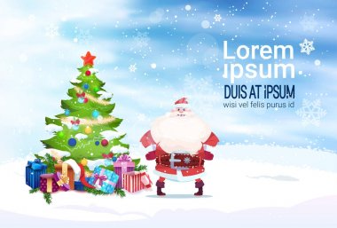 Noel Baba Noel ağacı Holiday adlı ayakta tebrik kartı dekorasyon tasarım afiş kopya alanı ile