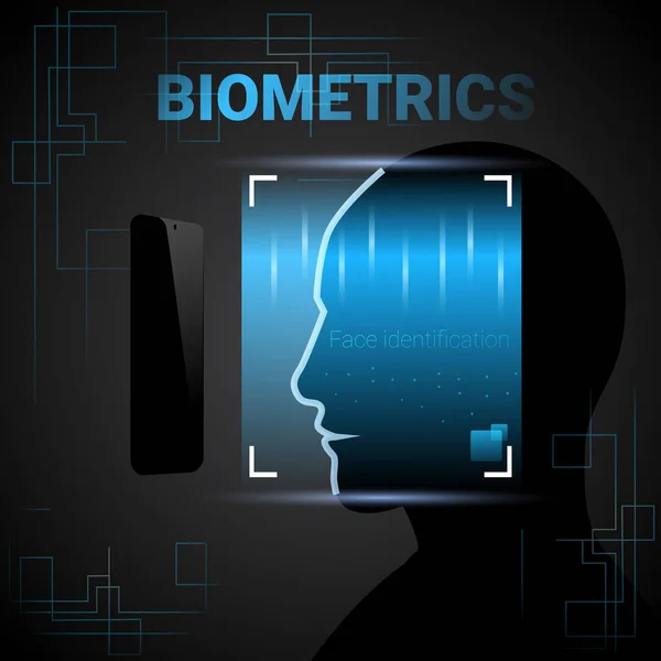 Biometrische identificatie mannelijke gezicht moderne toegang bedieningsconcept technologie erkenning systeem scannen — Stockvector