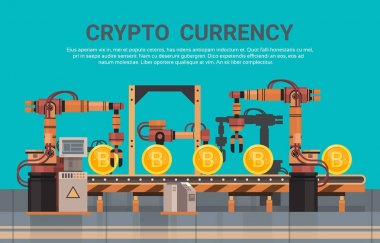 Konveyör teknolojisi Modern Web para kavramı madencilik Kripto para birimi üretim Bitcon