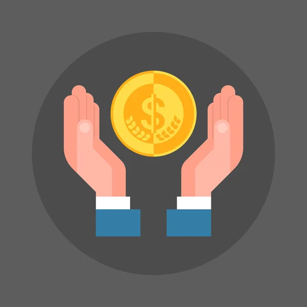 Biznes człowiek ręki trzymającej monet ikona oszczędności i bogactwo koncepcja — Wektor stockowy