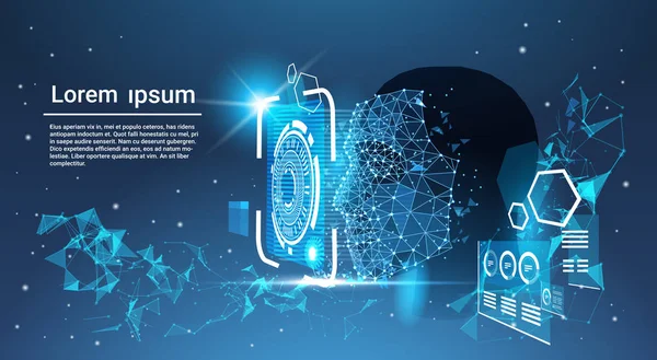 Yüz tanıma sistemi kavramı düşük çokgen insan yüzü mavi şablon arka plan kopya alanı ile tarama