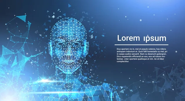 Düşük çokgen insan yüzü tel kafes Mash mavi şablon arka plan kopya alanı ile