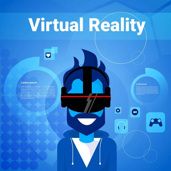 Man Gaming Wear Virtual Reality Glasses Modern Vr Goggles Technology — стоковый вектор